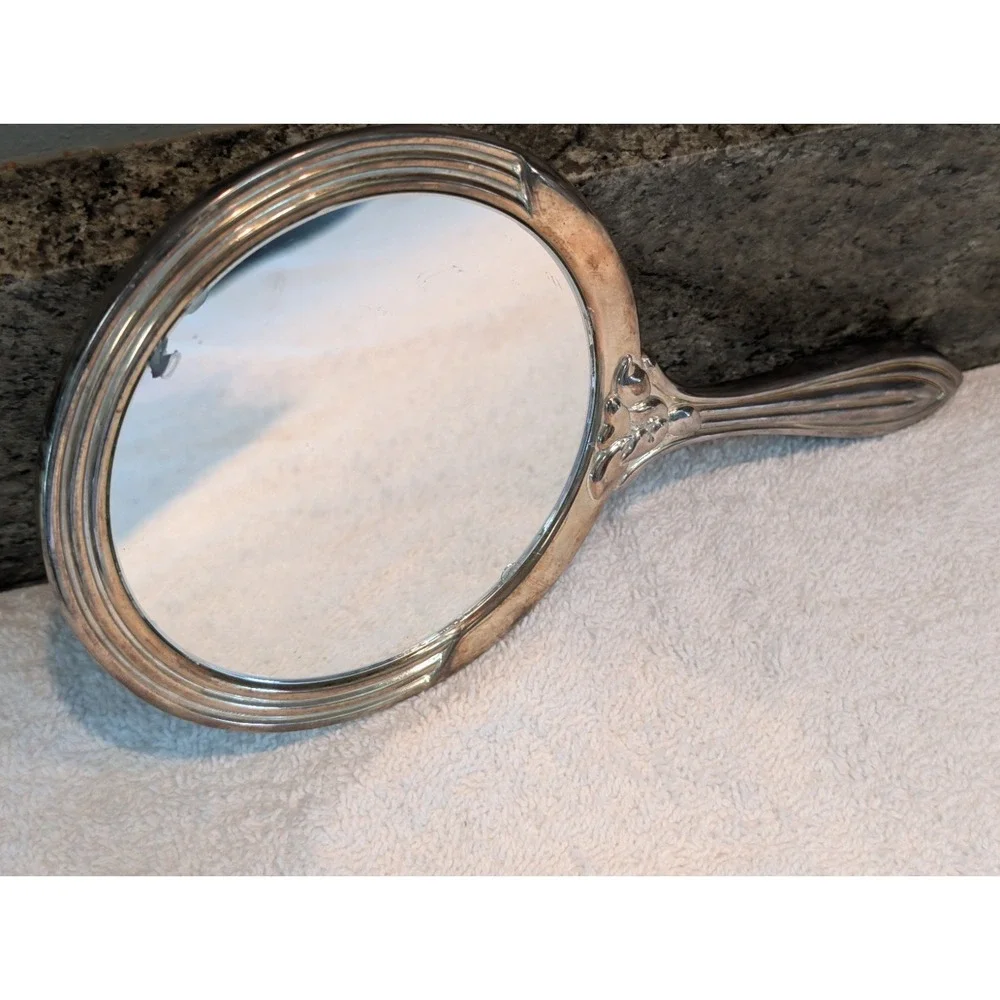 Vintage Antique Art Nouveau Silver Hand Mirror Embossed Flowers  Tiffany ? Heavy